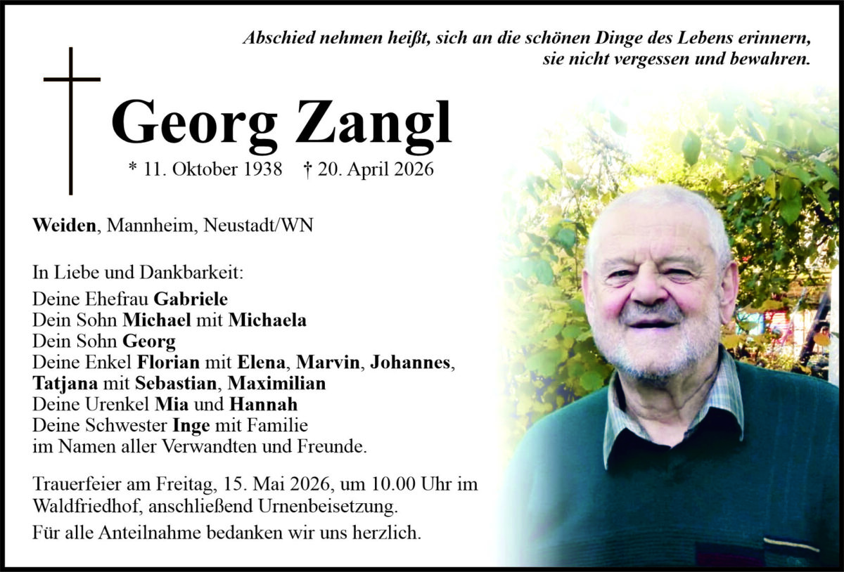 Traueranzeige Georg Zangl, Weiden