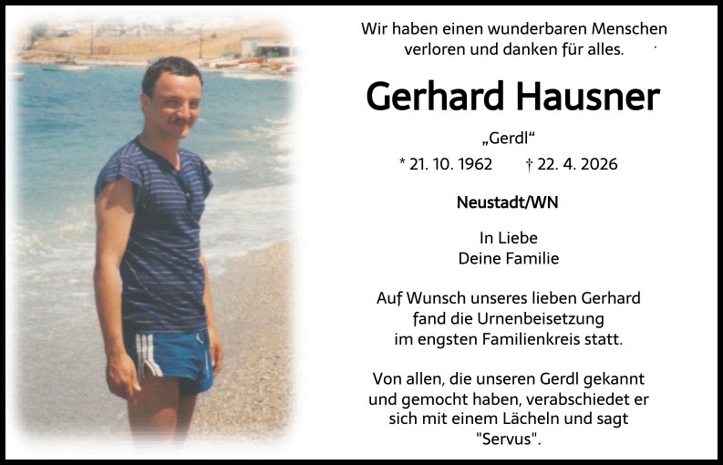 Traueranzeige Gerhard Hausner, Neustadt/WN
