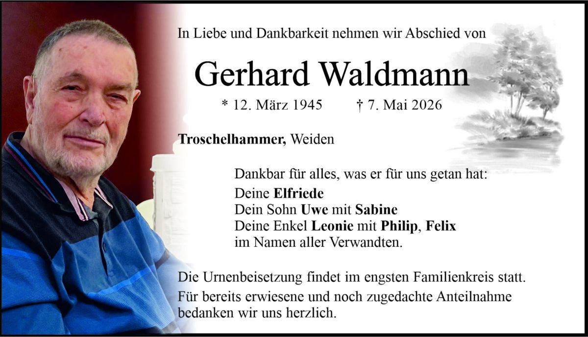 Traueranzeige Gerhard Waldmann, Weiden