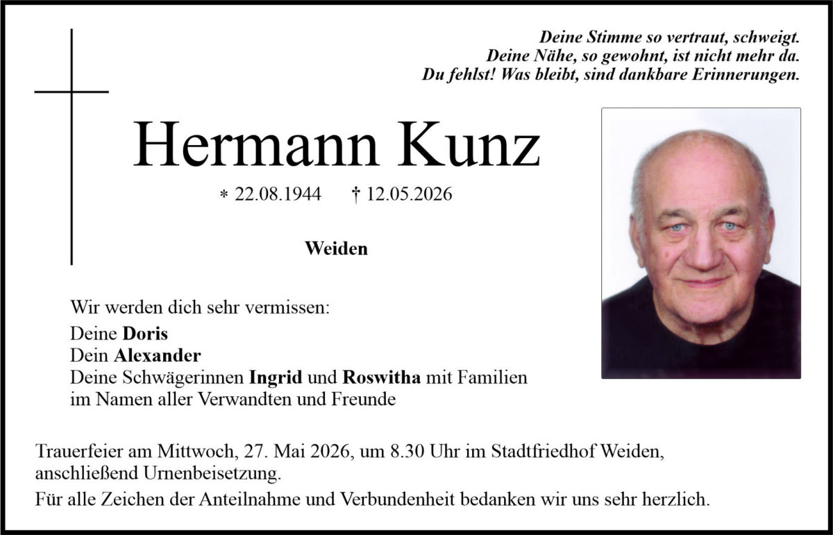 Traueranzeige Hermann Kunz, Weiden