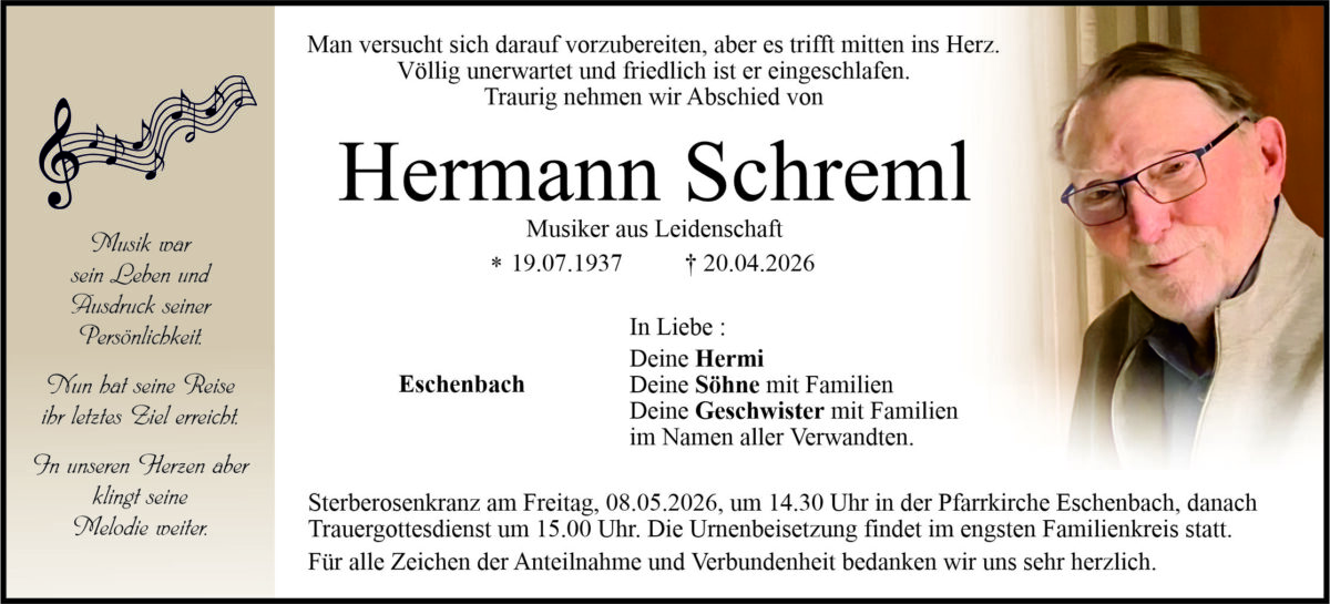 Traueranzeige Hermann Schreml, Eschenbach
