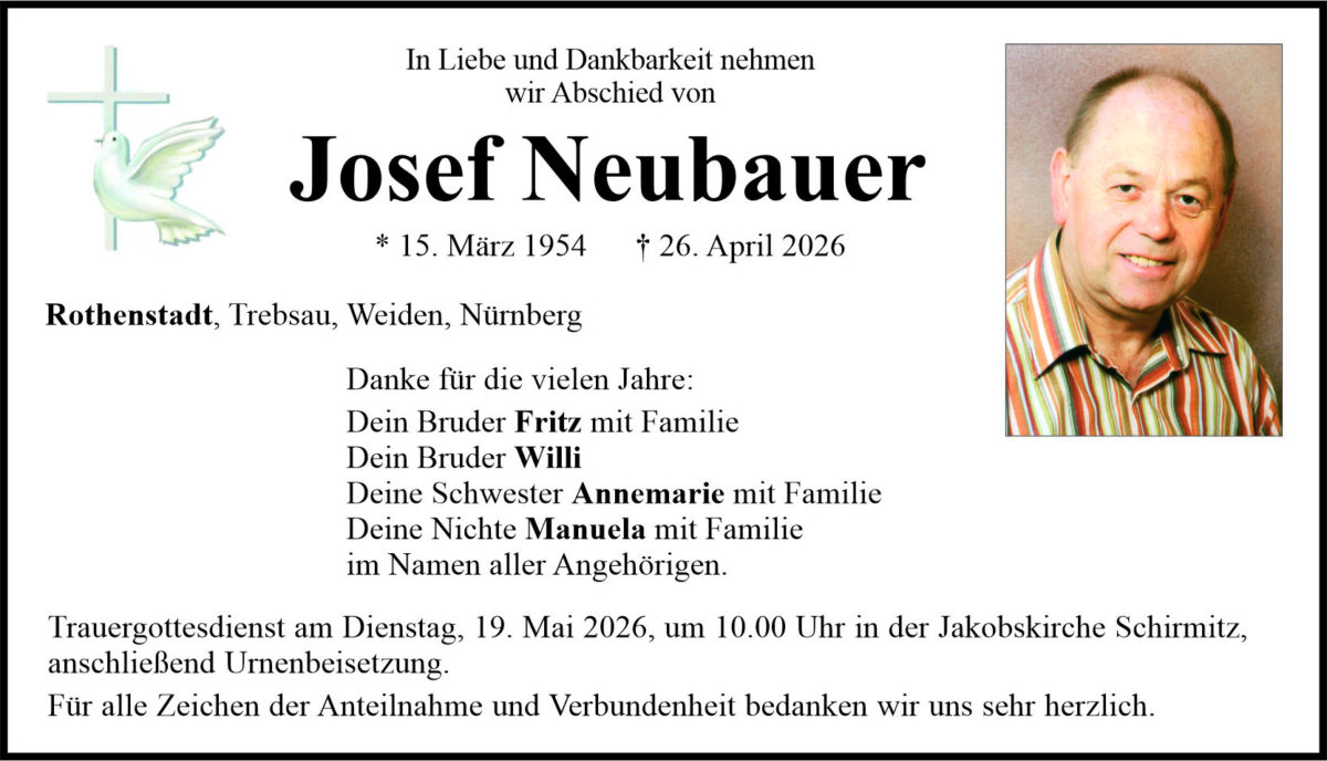 Traueranzeige Josef Neubauer, Rothenstadt