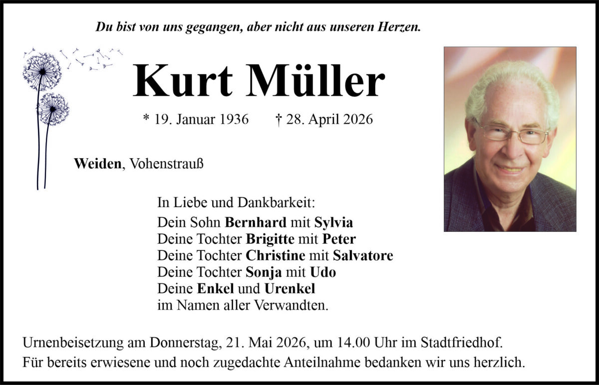 Traueranzeige Kurt Müller, Weiden