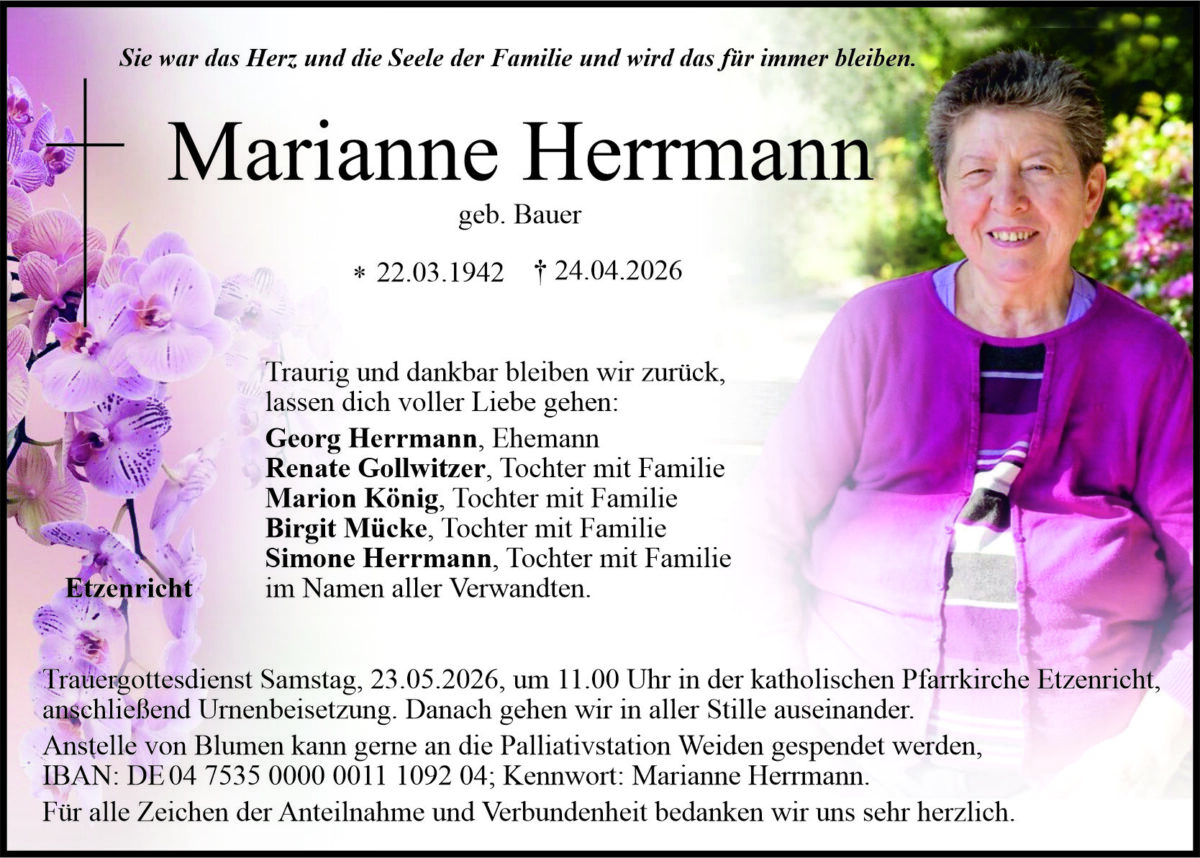 Traueranzeige Marianne Herrmann, Etzenricht