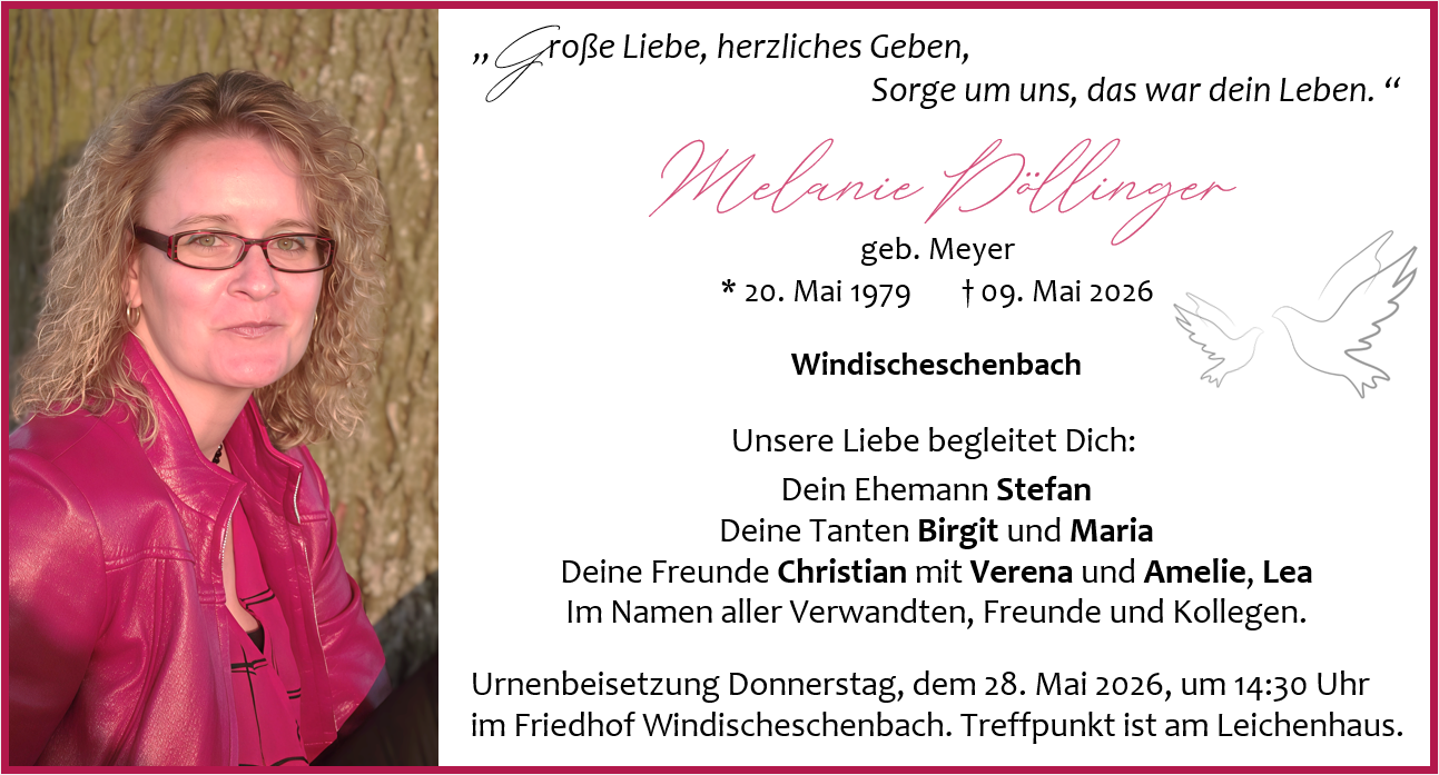 Traueranzeige Melanie Döllinger, Windischeschenbach