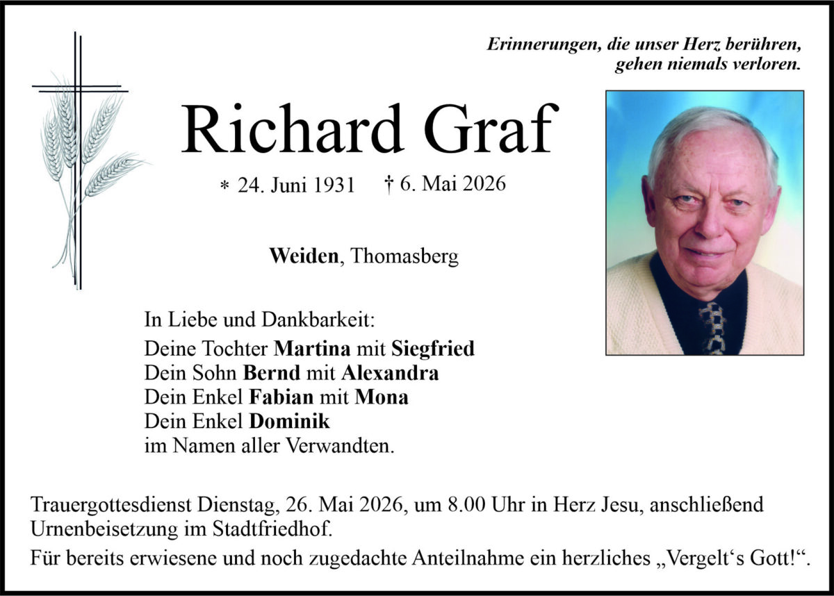 Traueranzeige Richard Graf, Weiden