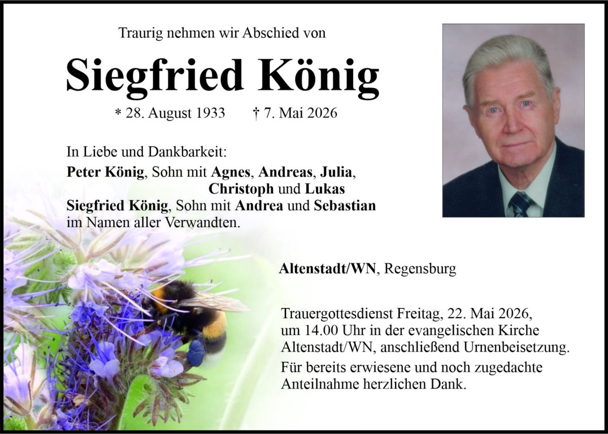 Traueranzeige Siegfried König, Altenstadt/WN