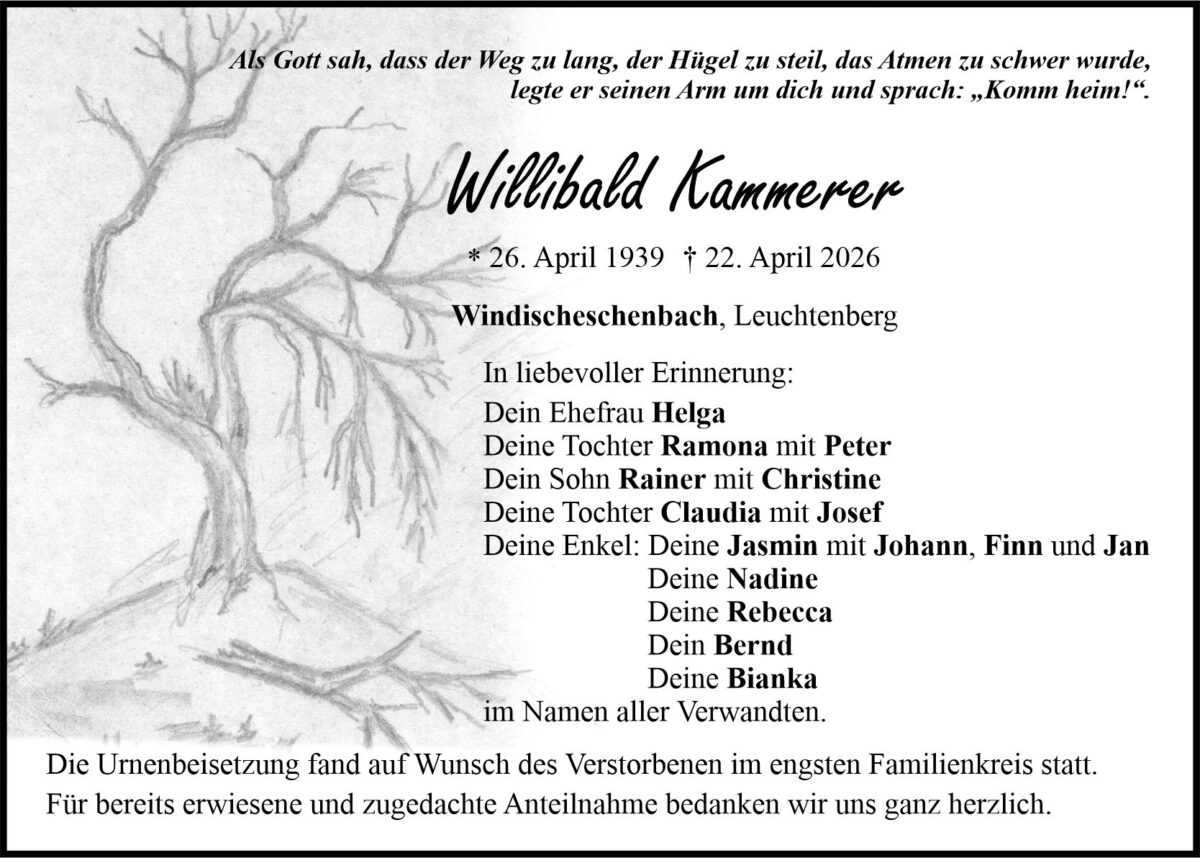 Traueranzeige Willibald Kammerer, Windischeschenbach