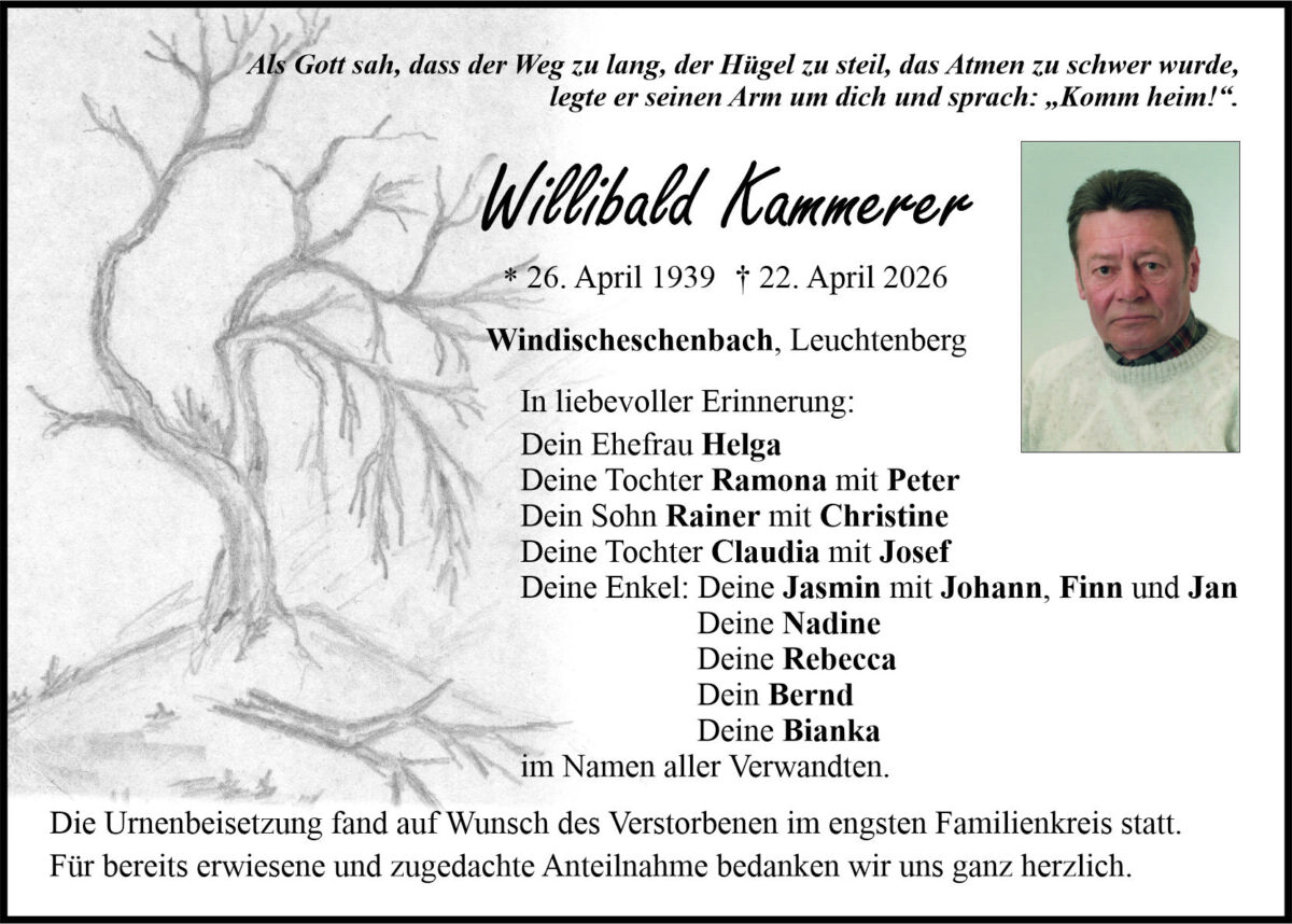 Traueranzeige Willibald Kammerer, Windischeschenbach
