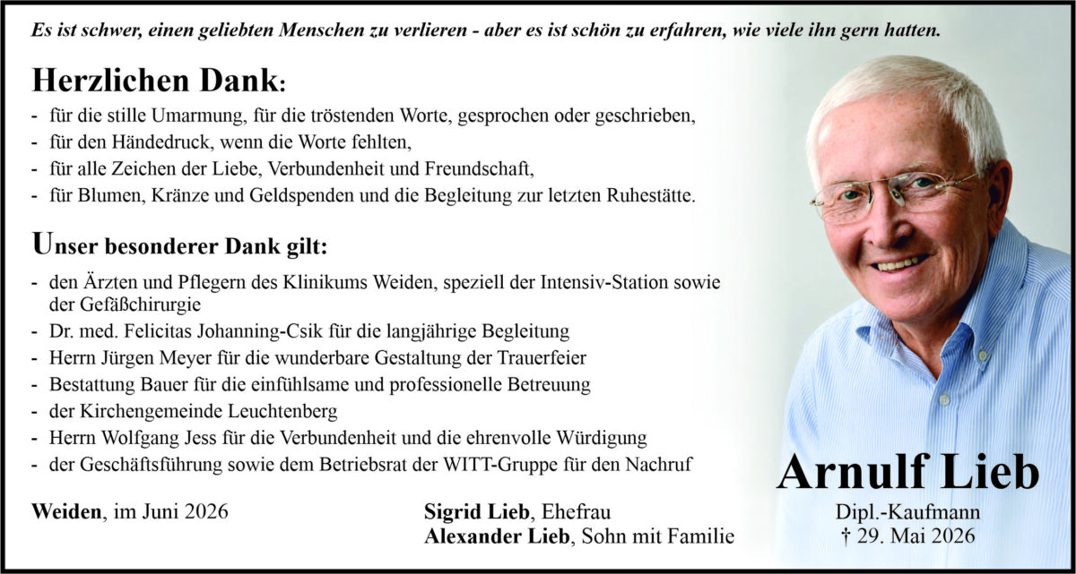 Danksagung Arnulf Lieb, Weiden