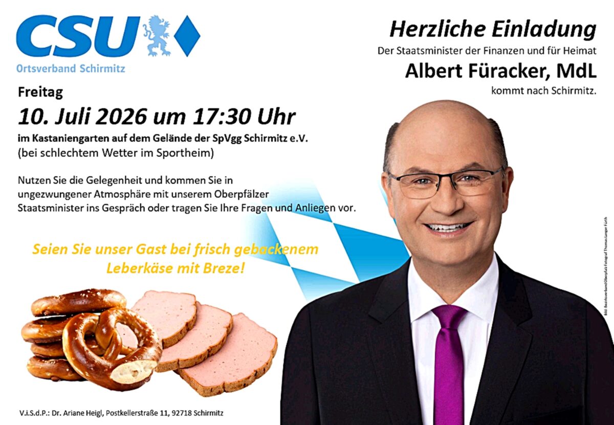 Finanzminister Füracker kommt zum Bürgergespräch nach Schirmitz