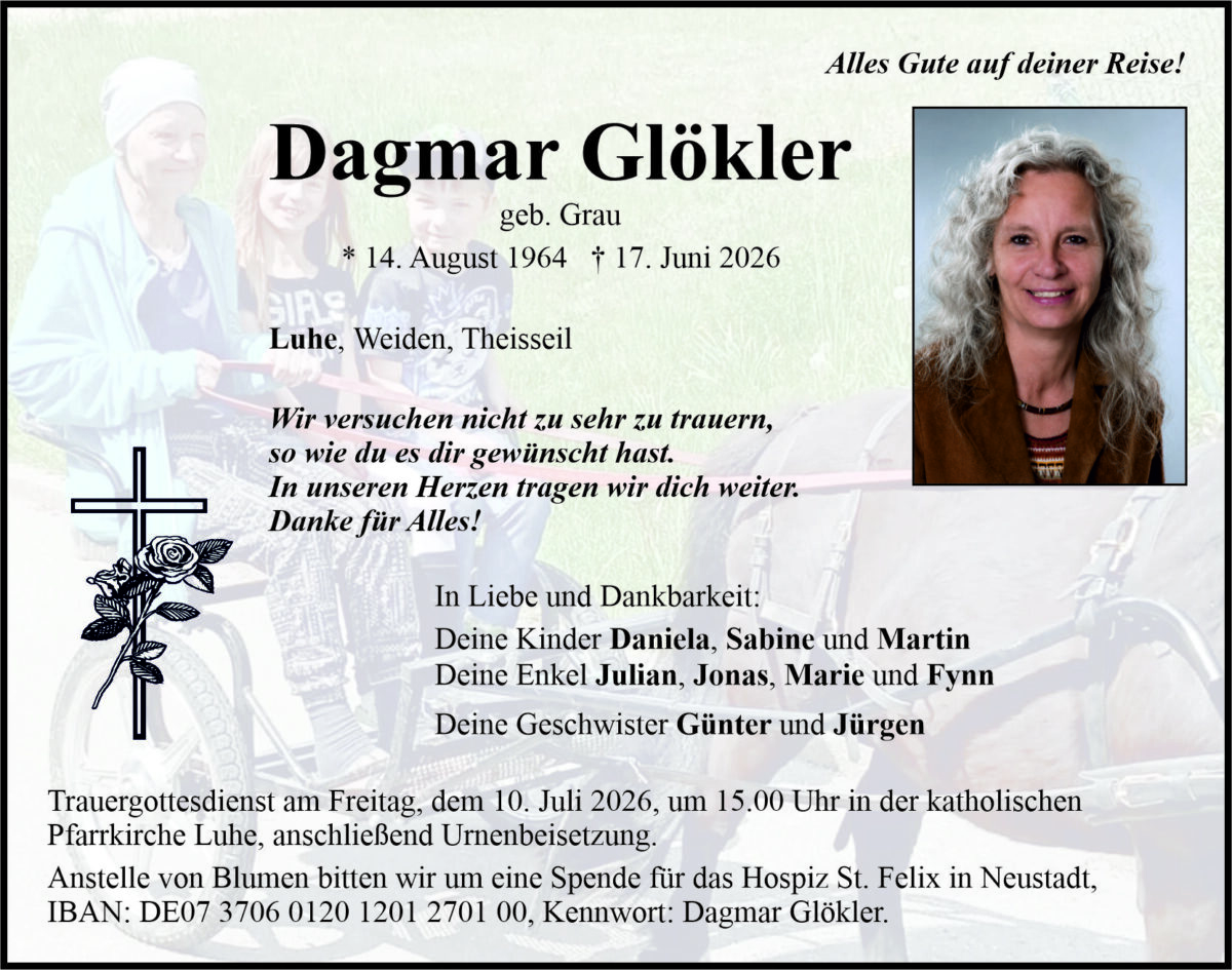 Traueranzeige Dagmar Glökler, Luhe-Wildenau