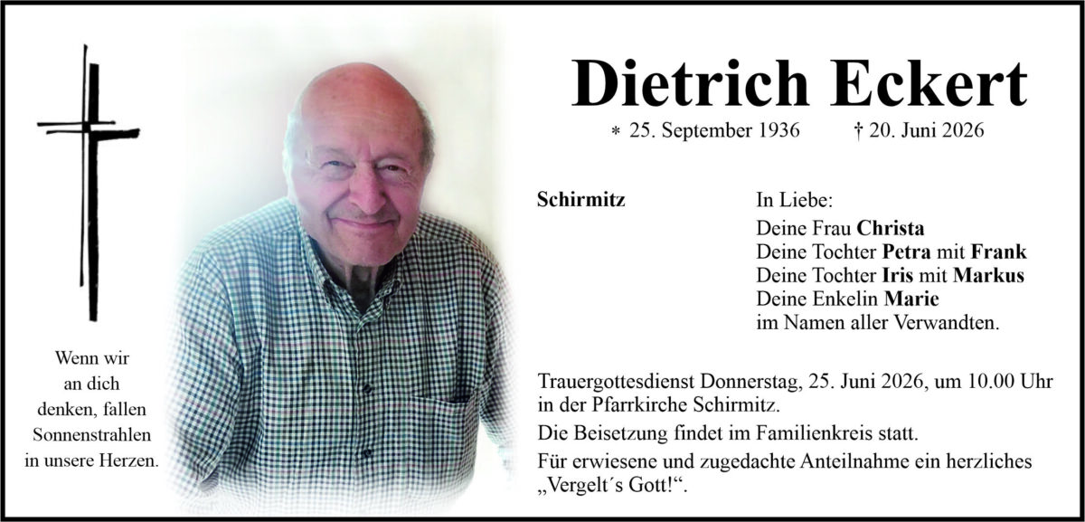 Traueranzeige Dietrich Eckert, Schirmitz