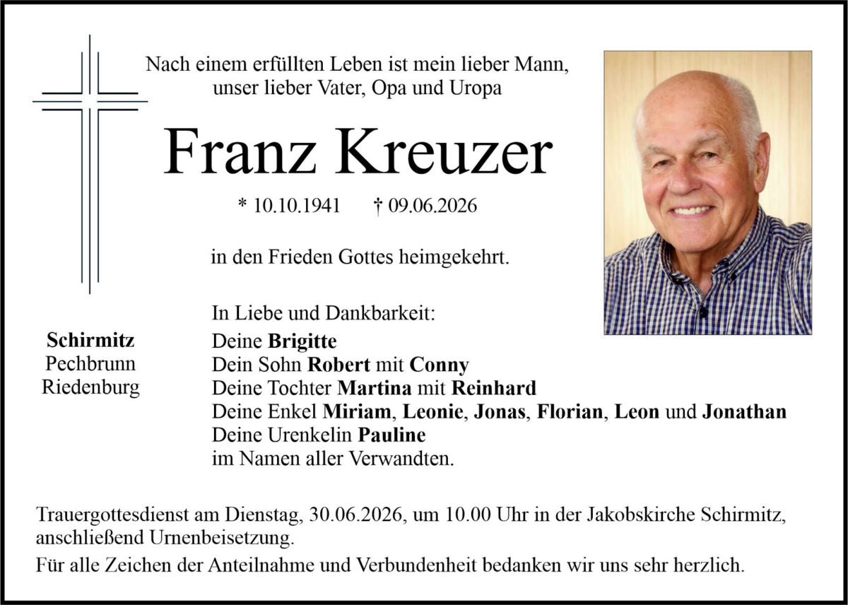 Traueranzeige Franz Kreuzer, Schirmitz