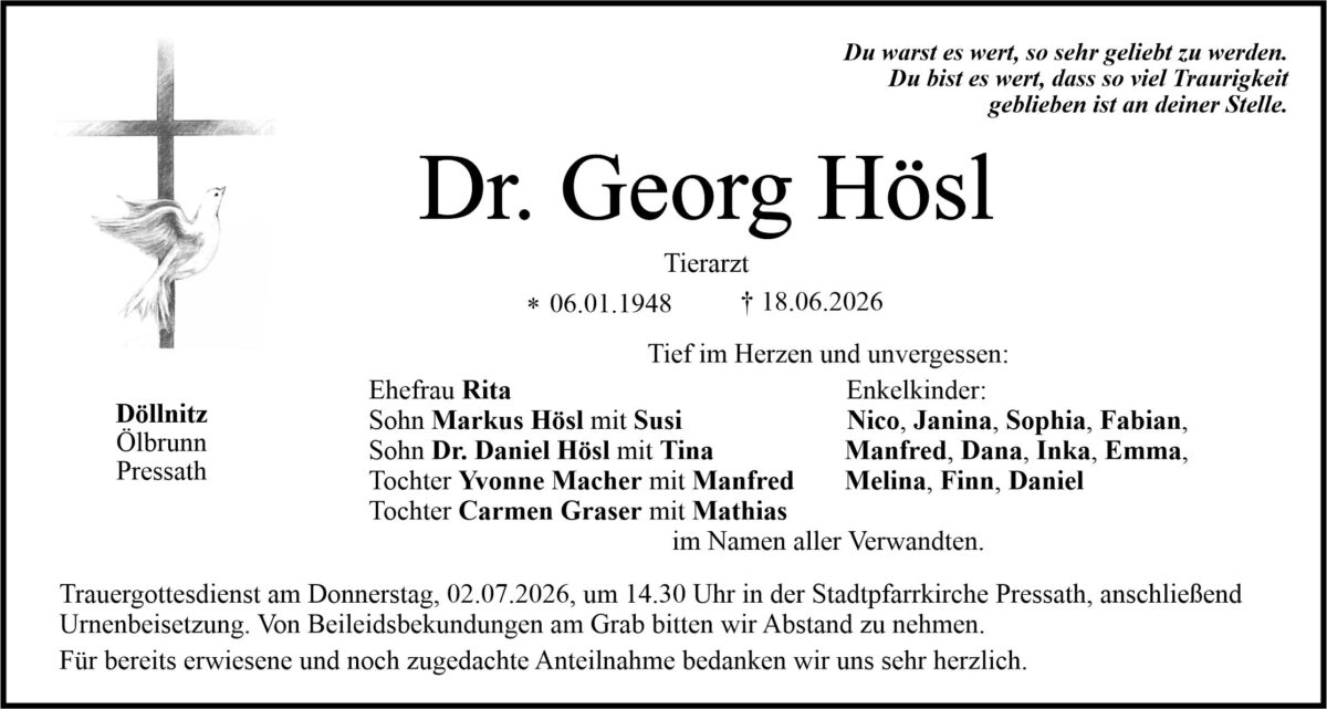Traueranzeige Georg Hösl, Döllnitz