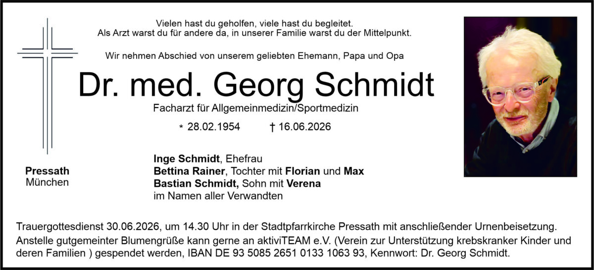 Traueranzeige Georg Schmidt, Pressath