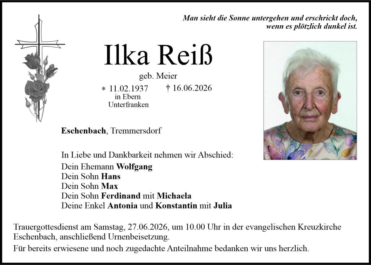 Traueranzeige Ilka Reiß, Eschenbach