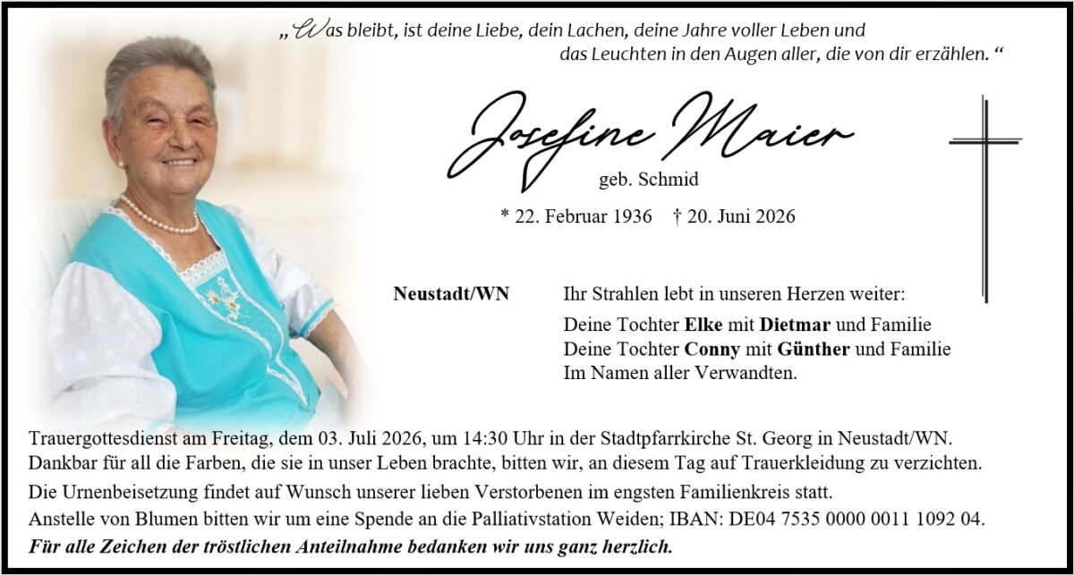 Traueranzeige Josefine Maier, Neustadt/WN