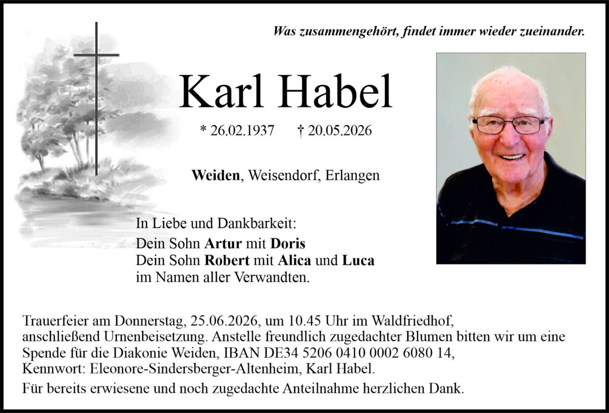 Traueranzeige Karl Habel, Weiden