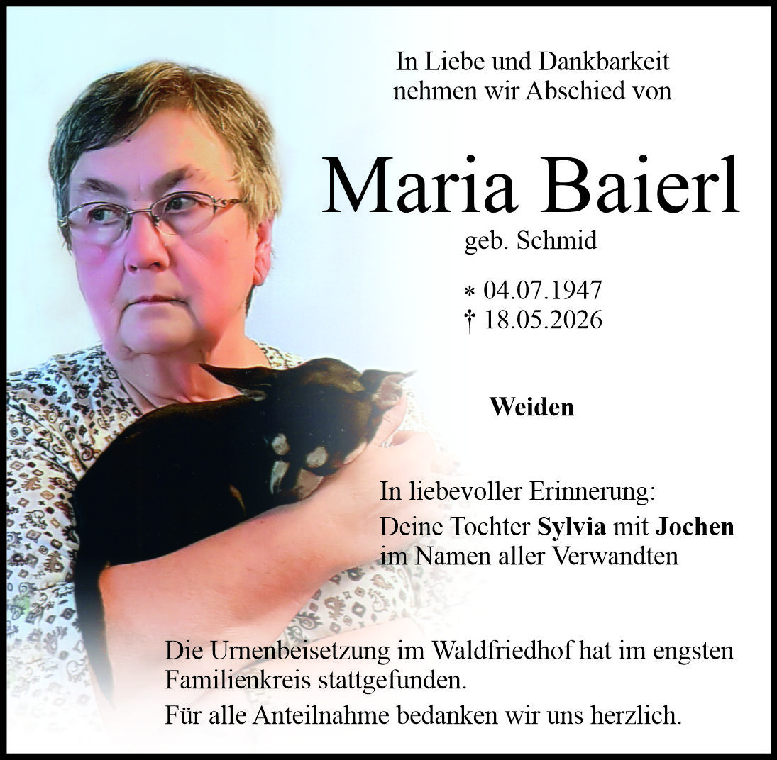 Traueranzeige Maria Baierl, Weiden
