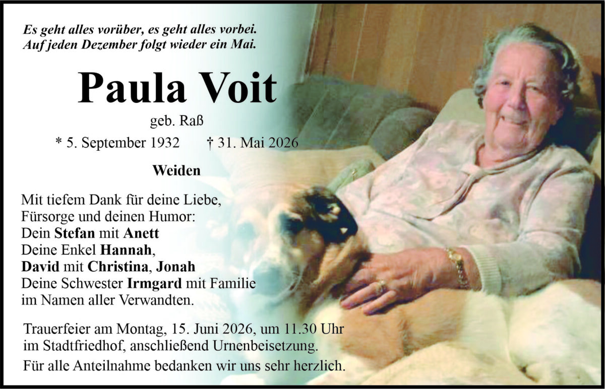 Traueranzeige Paula Voit, Weiden
