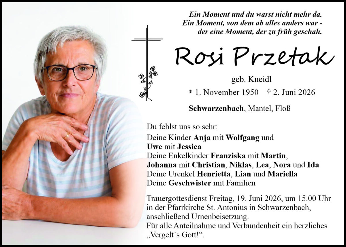 Traueranzeige Rosi Przetak, Schwarzenbach