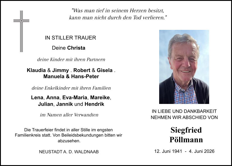 Traueranzeige Siegfried Pöllmann, Neustadt/WN