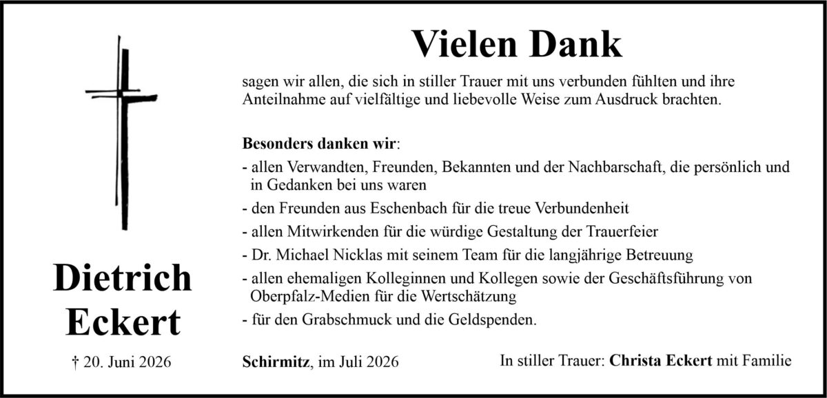 Danksagung Dietrich Eckert, Schirmitz
