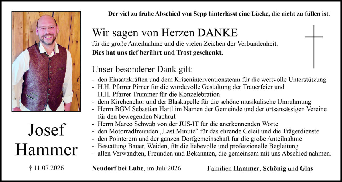 Danksagung Josef Hammer, Neudorf