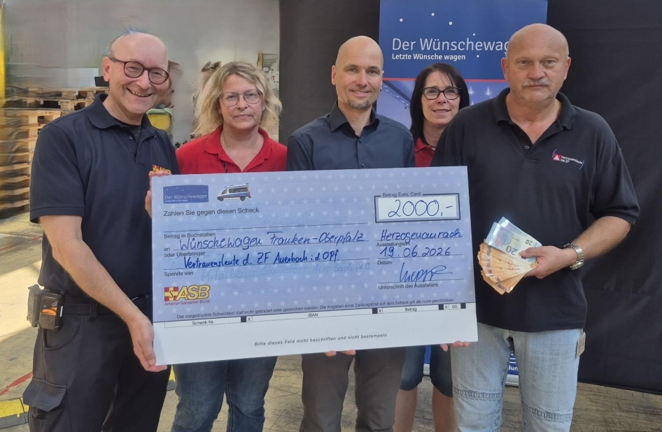 IG Metall Vertrauensleute spenden 2.000 Euro für ASB-Wünschewagen in Auerbach