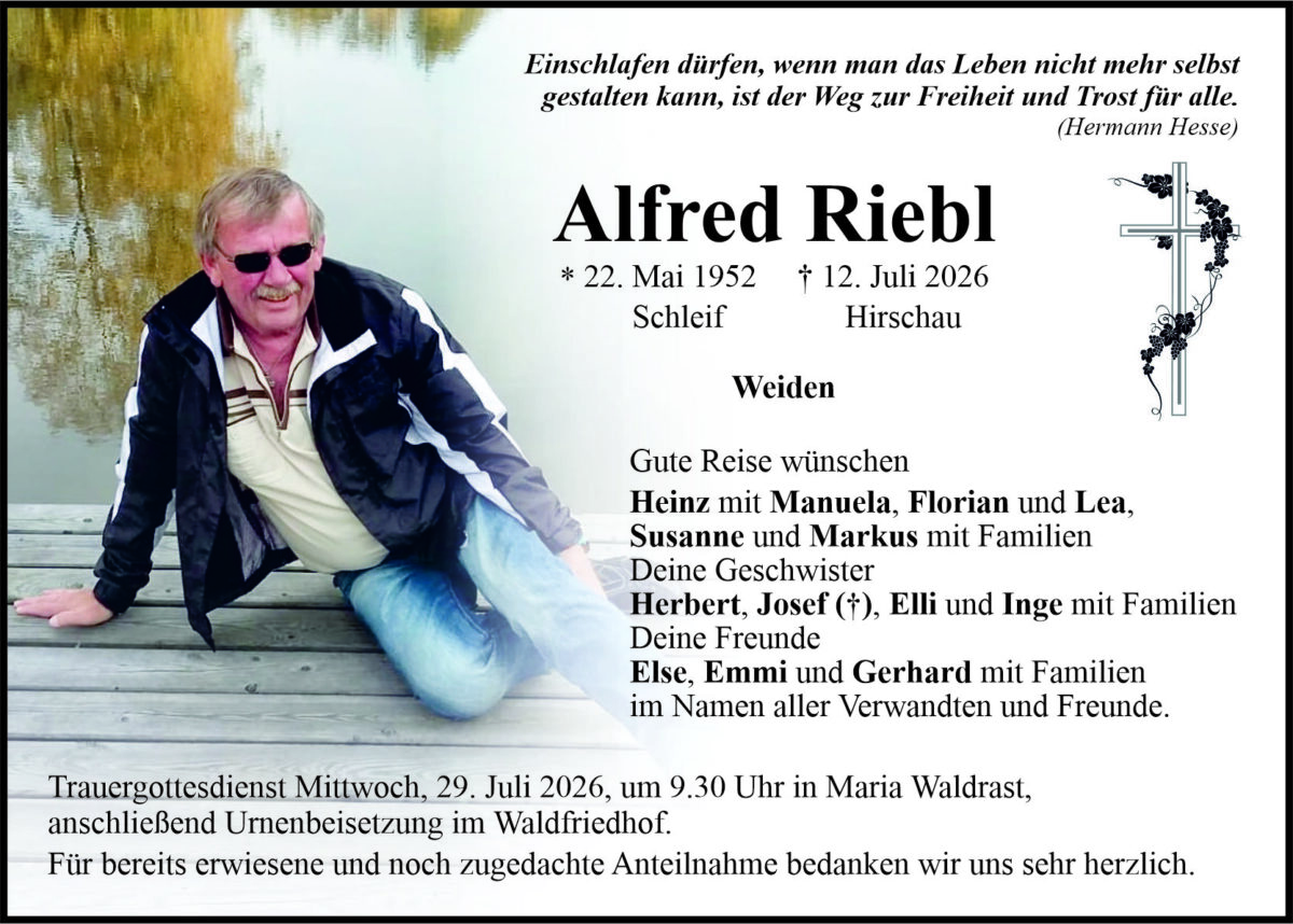 Traueranzeige Alfred Riebl, Weiden