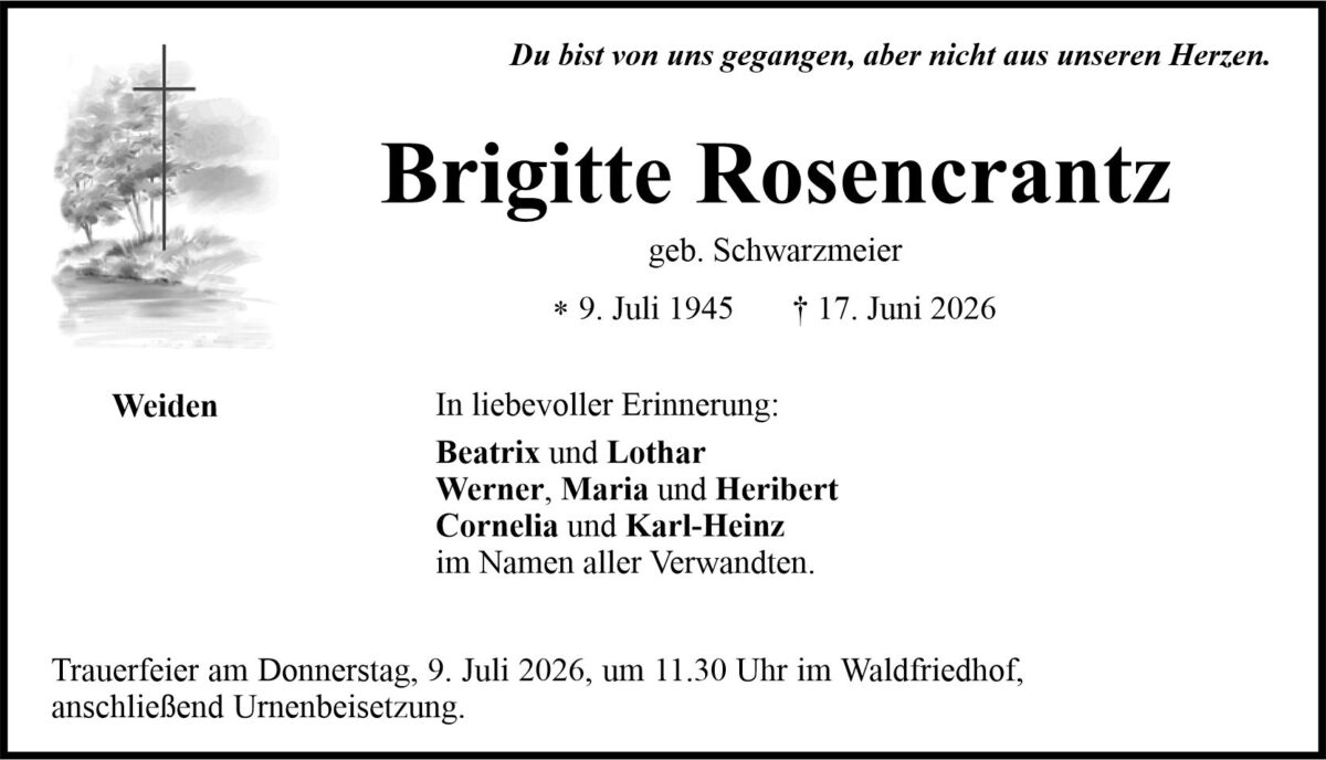 Traueranzeige Brigitte Rosencrantz, Weiden