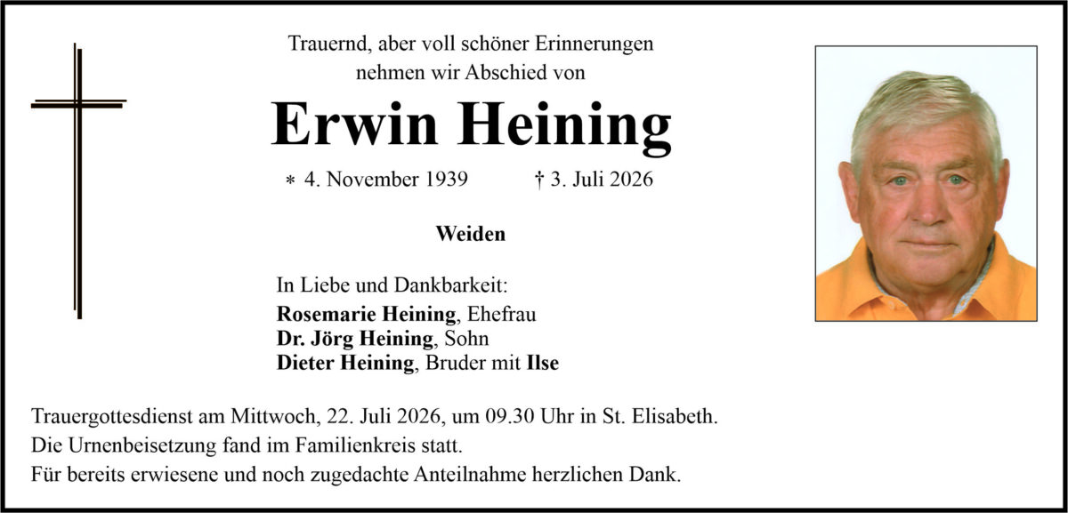 Traueranzeige Erwin Heining, Weiden