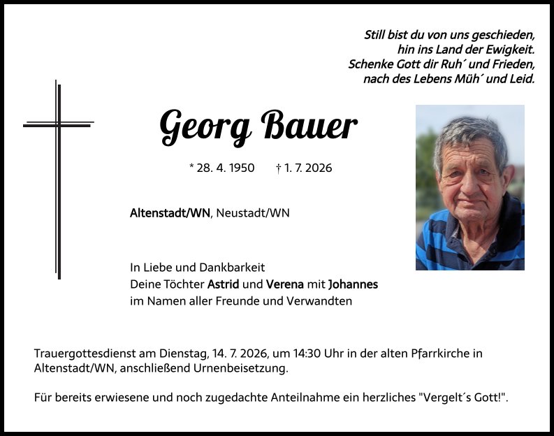 Traueranzeige Georg Bauer, Altenstadt/WN