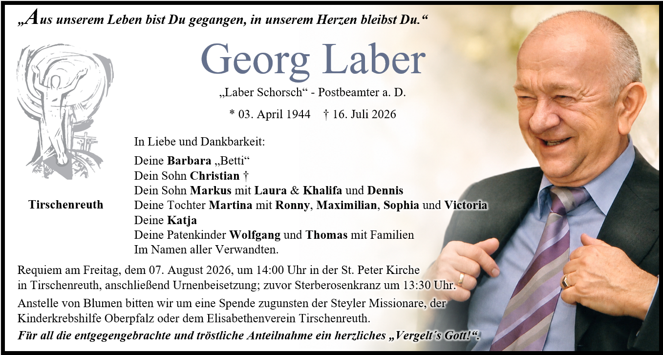 Traueranzeige Georg Laber, Tirschenreuth