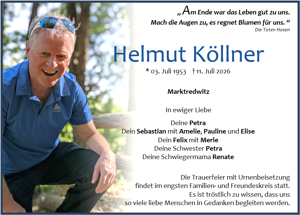 Traueranzeige Helmut Köllner, Marktredwitz