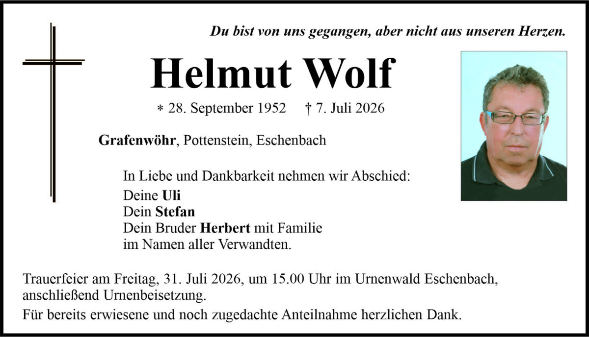 Traueranzeige Helmut Wolf, Grafenwöhr
