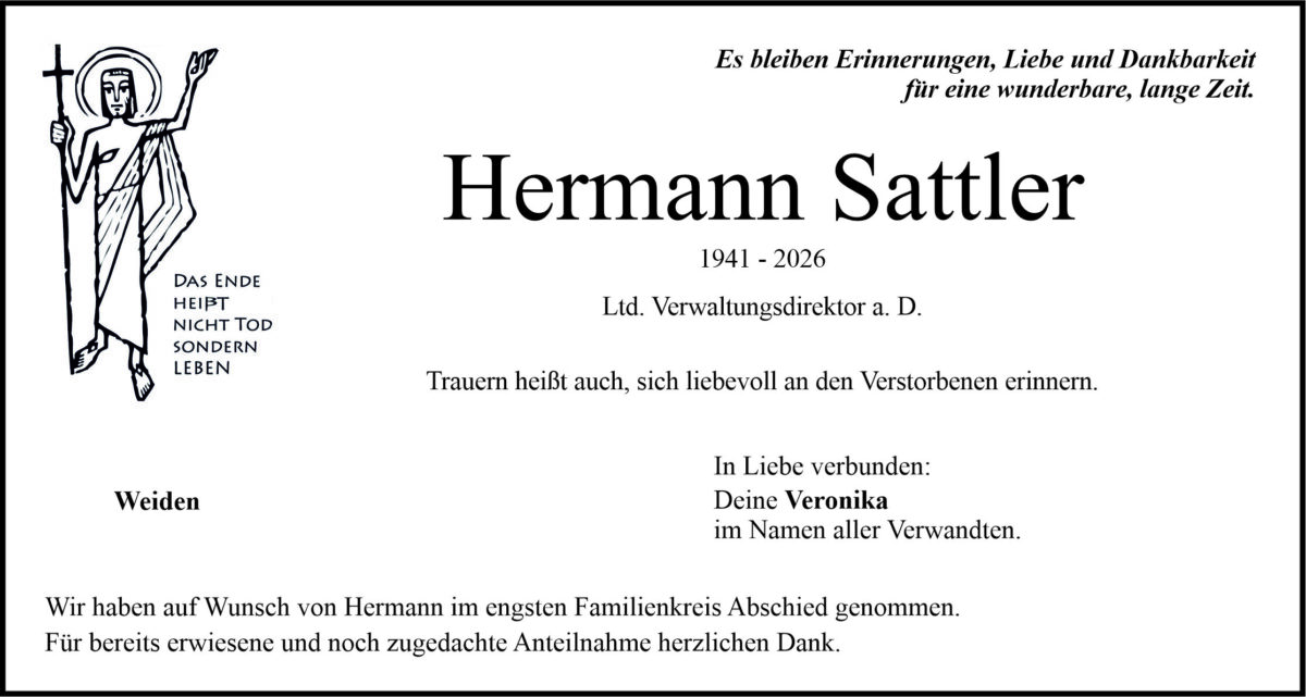 Traueranzeige Hermann Sattler, Weiden