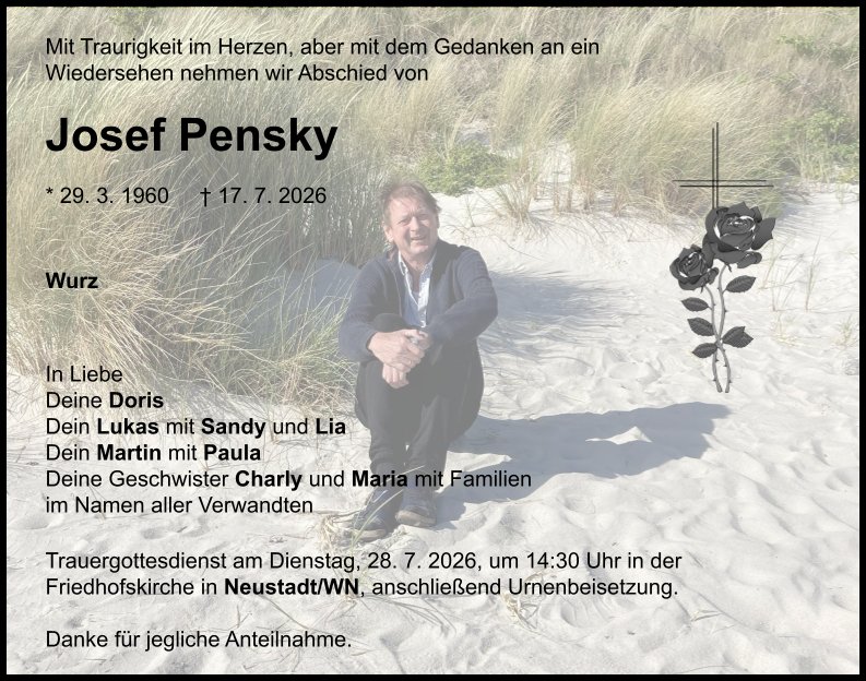 Traueranzeige Josef Pensky, Wurz