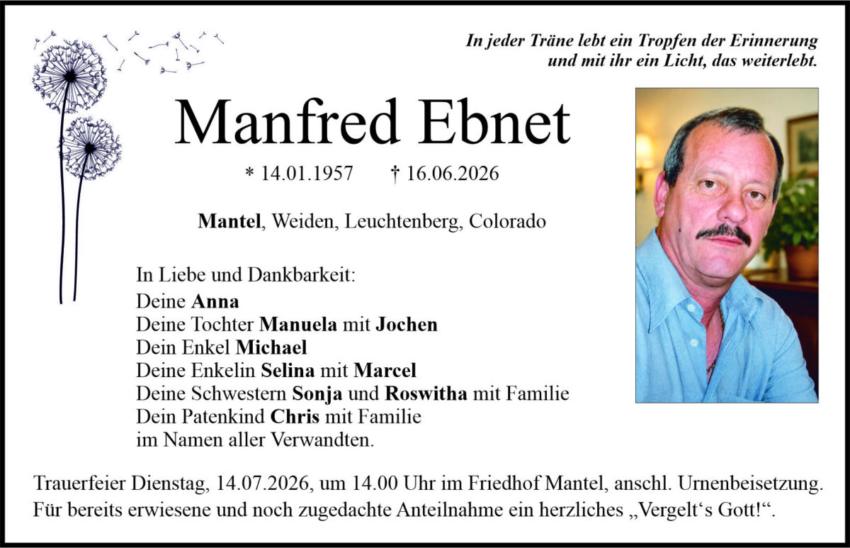 Traueranzeige Manfred Ebnet, Mantel