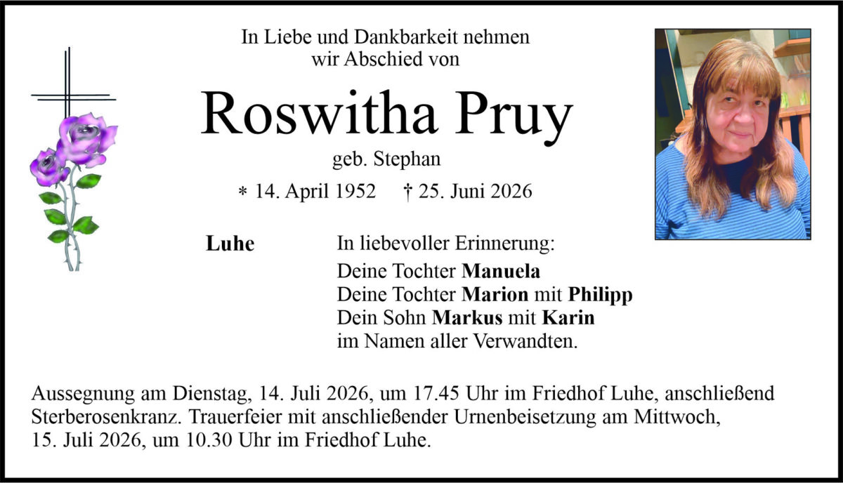 Traueranzeige Roswitha Pruy, Luhe