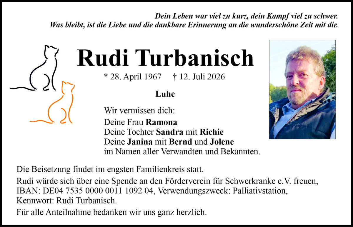 Traueranzeige Rudi Turbanisch, Luhe