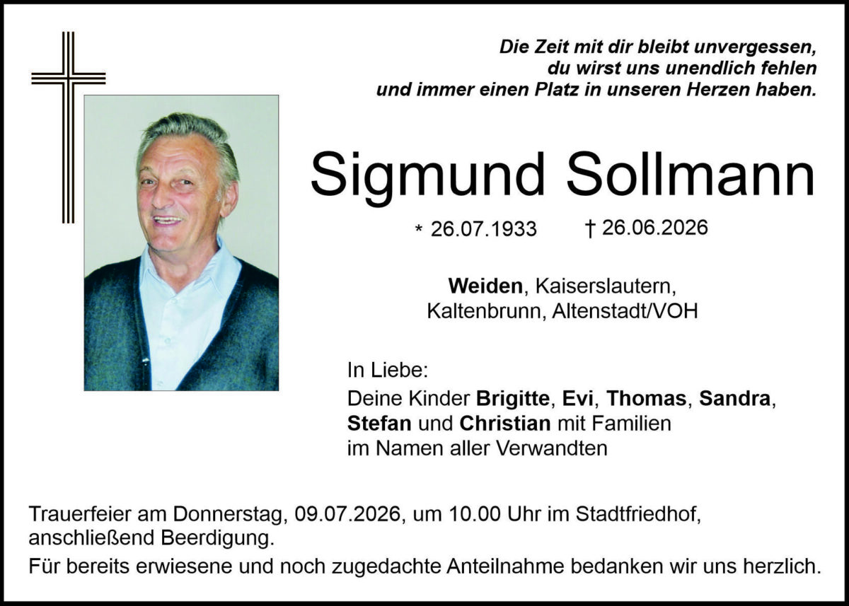 Traueranzeige Sigmund Sollmann, Weiden
