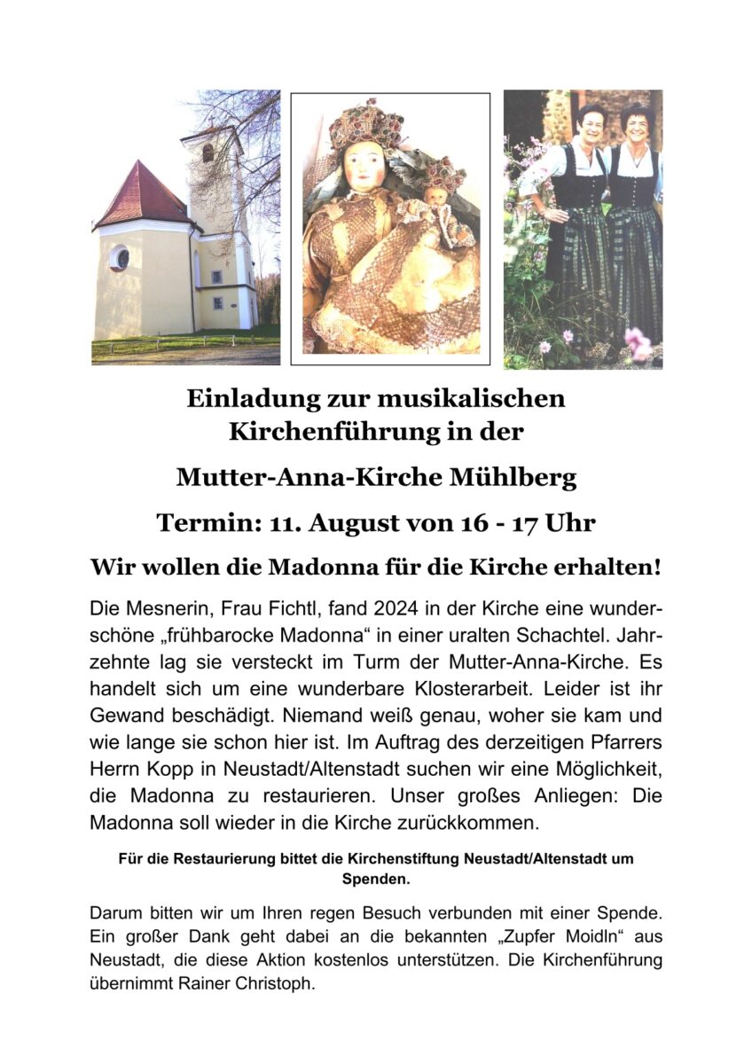 Musikalische Kirchenführung in der Mutter-Anna-Kirche Mühlberg am 11.08.2026 um 16.00 Uhr