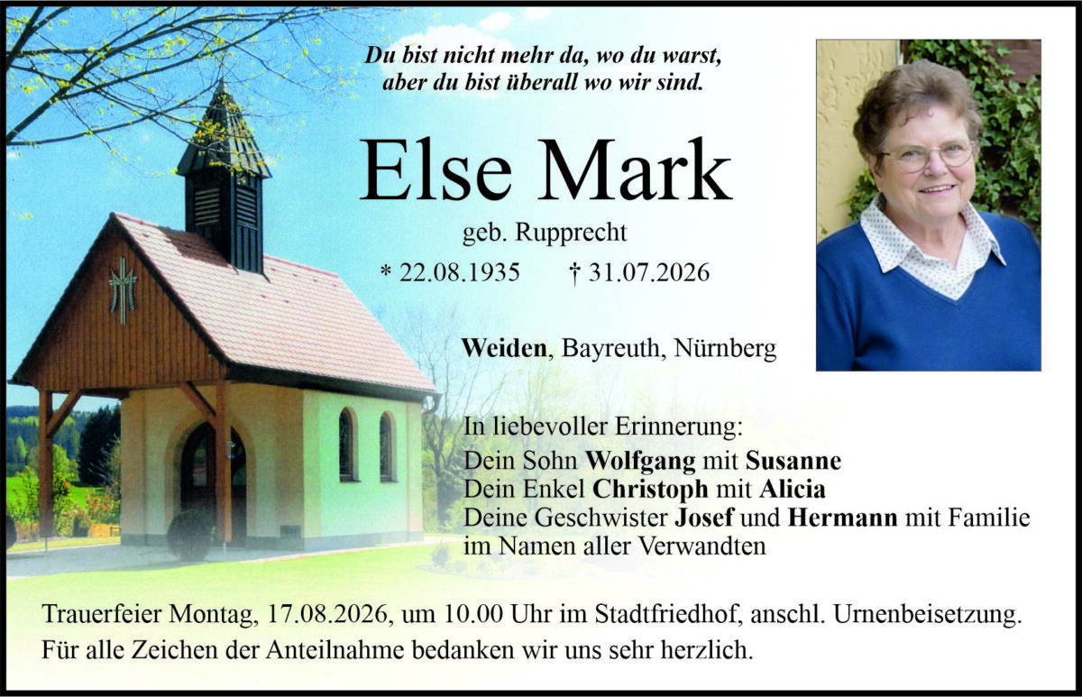 Traueranzeige Else Mark, Weiden