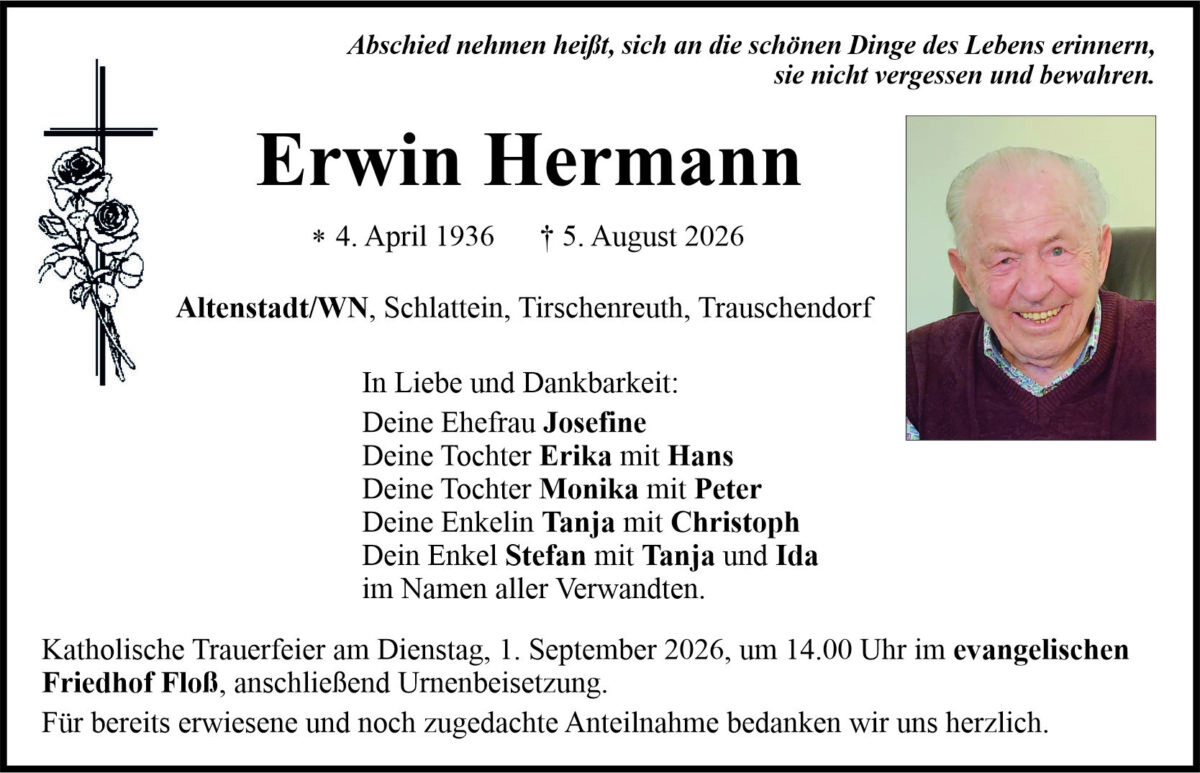 Traueranzeige Erwin Hermann, Altenstadt/WN
