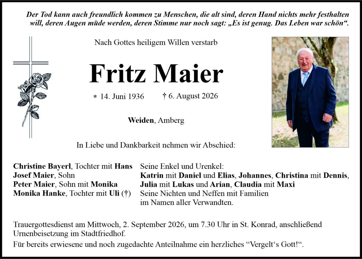 Traueranzeige Fritz Maier, Weiden
