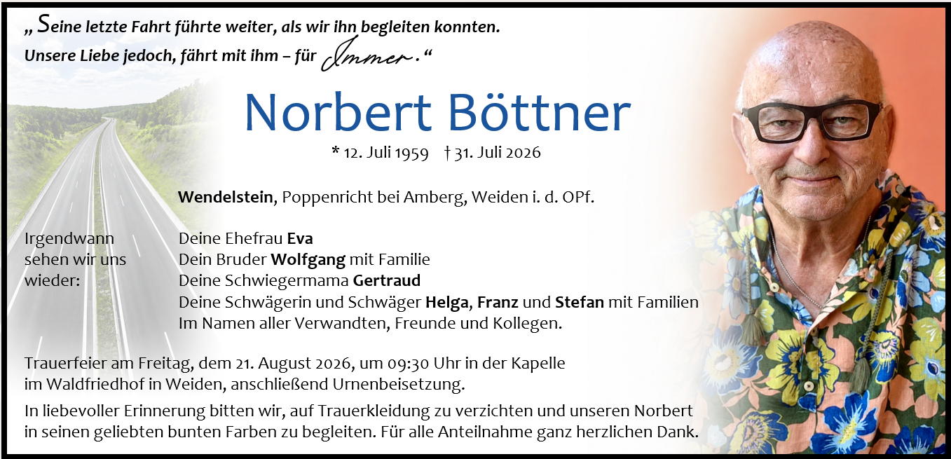 Traueranzeige Norbert Böttner, Weiden