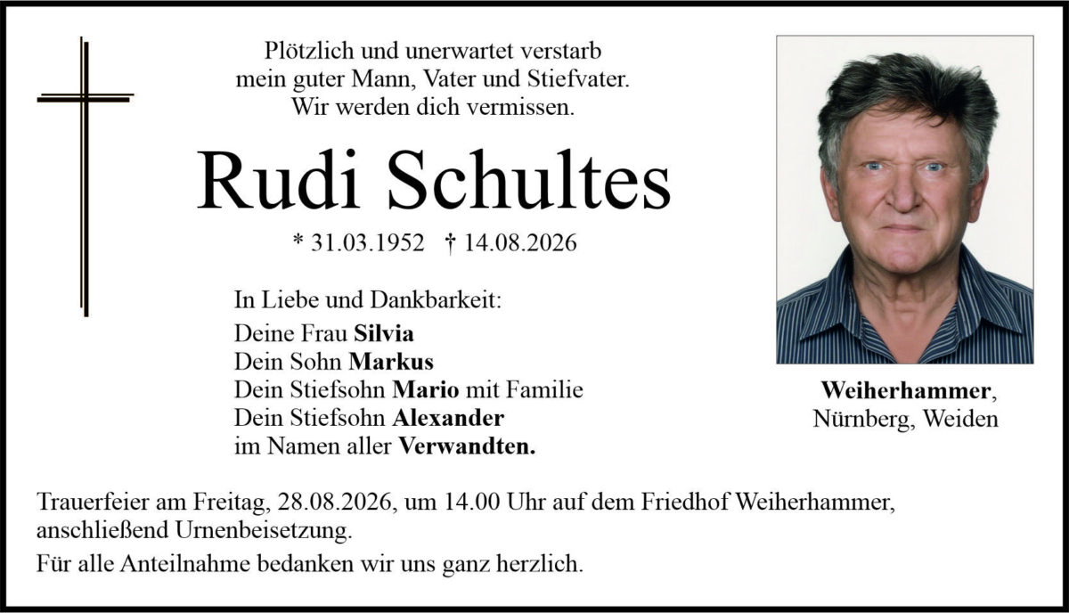 Traueranzeige Rudi Schultes, Weiherhammer