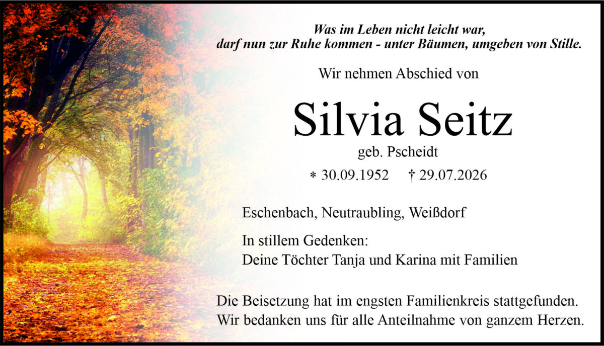 Traueranzeige Silvia Seitz, Eschenbach